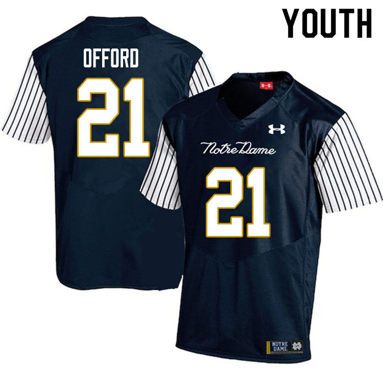 Youth NCAA Notre Dame Fighting Irish #21 Caleb Offord Stitched College Under Armour Authentic Navy Alternate Football Jersey WE10F64IX